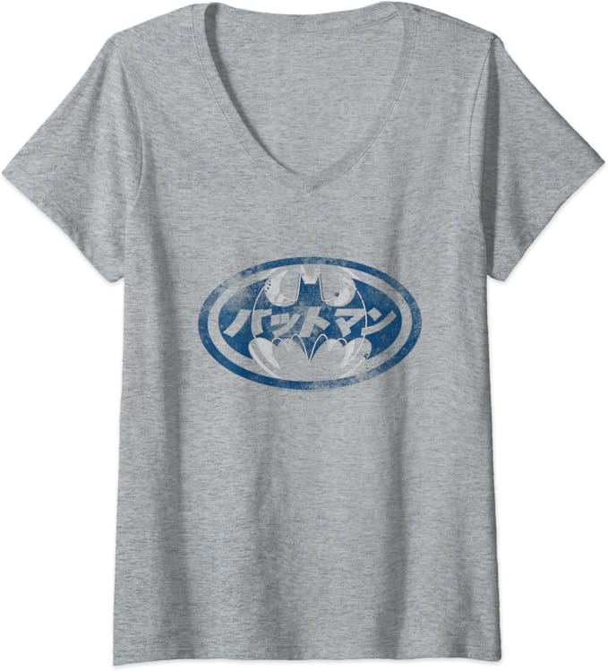 Womens Batman Logo Japanese V-Neck T-Shirt: Amazon.co.uk: Clothing